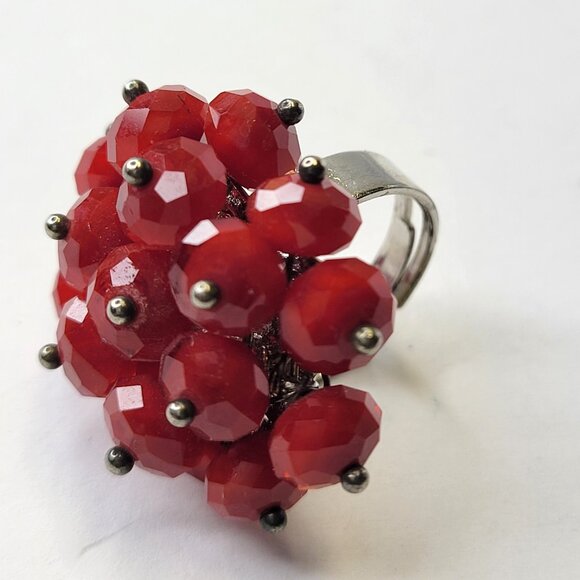 Red Crystal Bead Cluster Ring Adjustable Crystal Ring Statement Crystal Ring - Picture 4 of 6